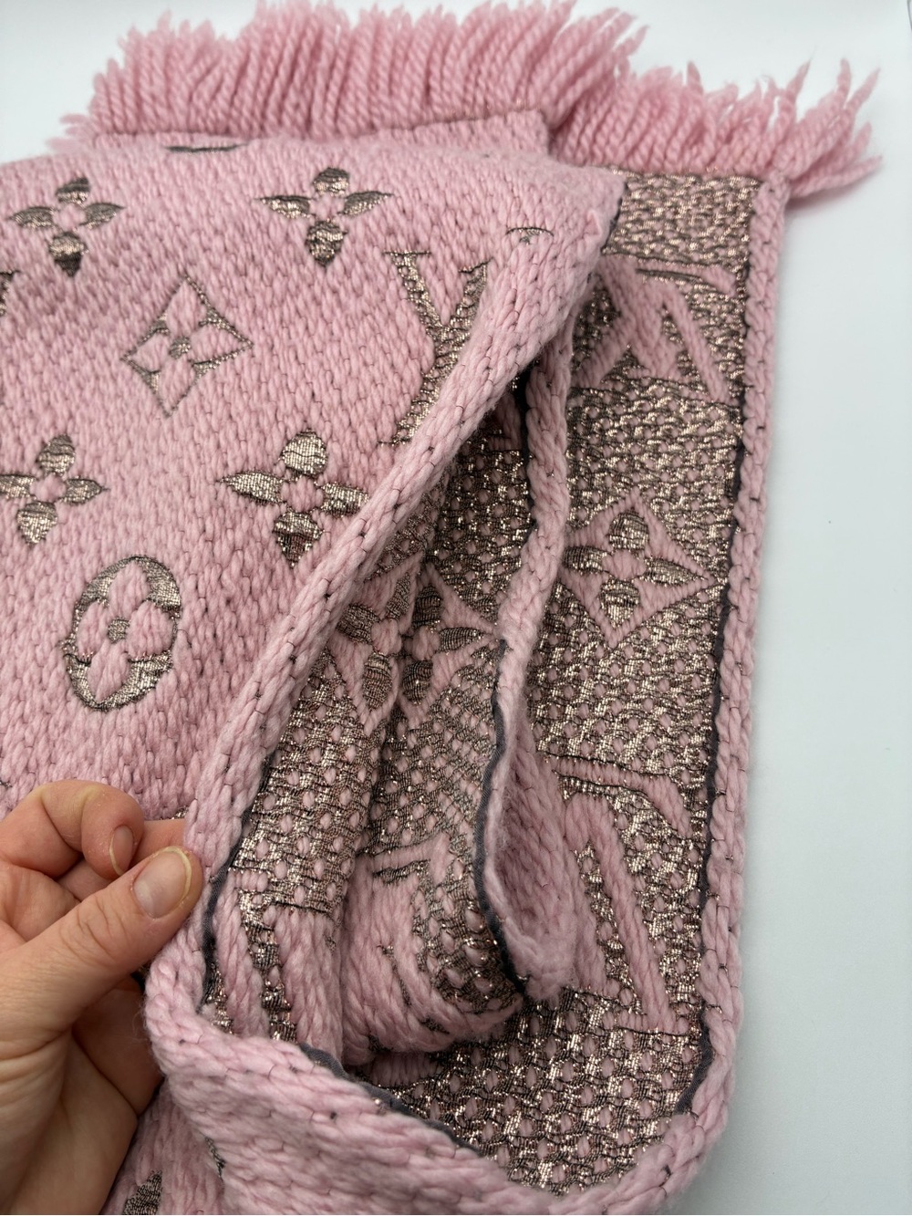 Louis Vuitton Blush Pink Monogram logomania wool scarf - Picture 5 of 12